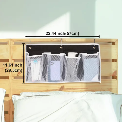 Vista 2 de Pndeyo Organizadores de zapatos colgantes para cama con 3 ganchos, 4 bolsillos de malla para colgar en la mesita de noche, bolsillos
