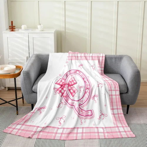 Vista 26 de Erosebridal Manta de franela con inicial de letra B, manta de forro polar con lazo rosa, 40 x 50 pulgadas, bonitos lazos del alfabeto, manta