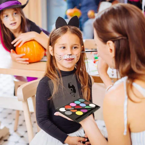 Vista 5 de Kit de pintura facial – 15 colores vibrantes de maquillaje a base de agua No tóxico, lavable e hipoalergénico para niños y adultos Halloween
