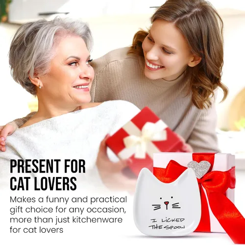 Vista 6 de Pavilion Gift Company Blobby Cat plato apoya cucharas "I Licked the Spoon" de 5 pulgadas, color blanco