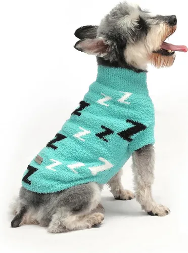 Vista 13 de Suéteres pequeños para perros, ropa de cuello alto de punto suave para clima frío, suéter ligero y cálido para cachorros para chihuahua, yorkie Azul