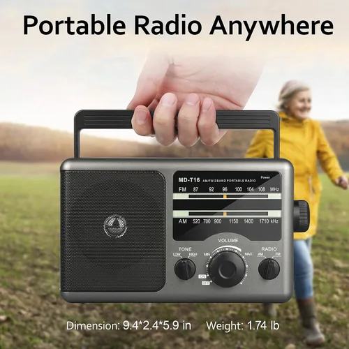Vista 2 de Radio portátil AM FM con batería con la mejor recepción, conector para auriculares, mejor calidad de sonido