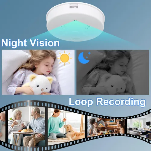 Vista 5 de UYIKOO Cámara oculta Detector de humo Video Cámara pequeña 1080P HD Cámara inalámbrica WiFi con visión nocturna y detección de movimiento Cámara