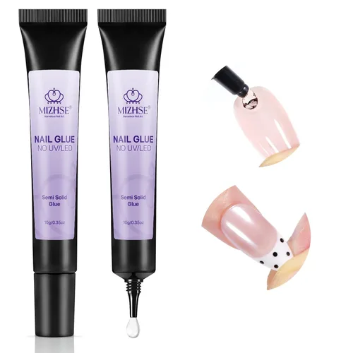 Vista 14 de MIZHSE Kit de pegamento de uñas semisólido de 0.35 oz y removedor de 0.3 fl oz para puntas de uñas a presión, secado rápido súper fuerte, sin