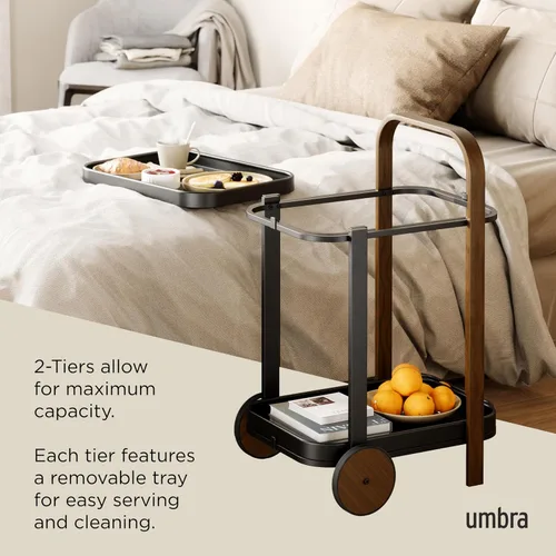 Vista 5 de Umbra Bellwood - Carrito de bar, carrito para servir, mesa auxiliar, nogal/negro