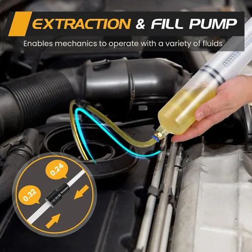 Vista 3 de SOWKIPE Bomba de Extracción de Líquido Automotriz de 500CC, Bomba de Extracción y Llenado Manual Premium con 2 Mangueras, Jeringa de Aceite