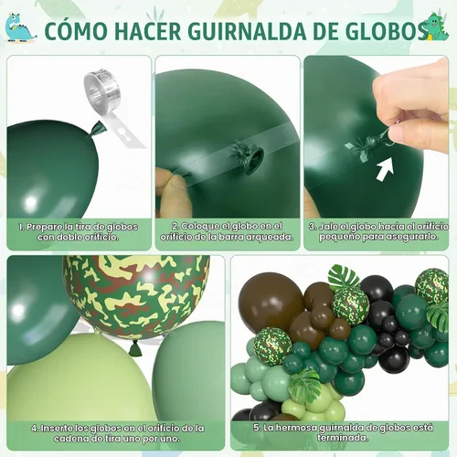 Vista 3 de Decoraciones de fiesta de cumpleaños de dinosaurios con 4 cajas temáticas de dinosaurios verde, marrón y negro, kit de arco de globos de papel