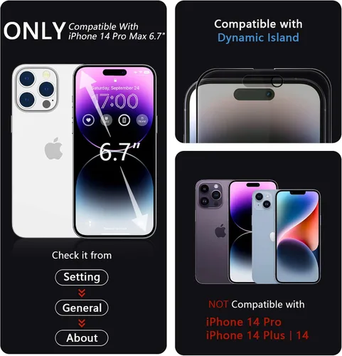 Vista 7 de imluckies Paquete de 2 protectores de pantalla de privacidad mate para iPhone 14 Pro Max, antirreflejos y antihuellas, compatible con isla dinámica