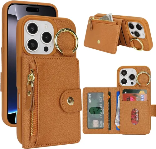 Vista 78 de Funda para iPhone 14 Plus con tarjetero, color negro Funda con cremallera y ranura para mujer y hombre