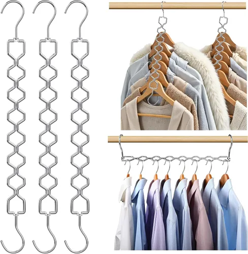Vista 9 de Paquete de 3 perchas ahorradoras de espacio para ropa, resistentes, capacidad de 30 libras, perchas mágicas ahorradoras de espacio de metal
