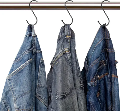 Vista 4 de Paquete de 30 ganchos negros en S de acero para colgar ganchos en S resistentes de metal para ollas de cocina, ganchos de armario para colgar