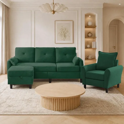 Vista 18 de Sofá Seccional Convertible, Sofá Pequeño en Forma de L de 77 pulgadas, Sofá de 3 Asientos con Chaise de Almacenamiento Reversible y Conjunto