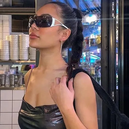 Vista 3 de SORVINO Lentes de sol Y2K sin montura para mujeres y hombres, diseño de escudo futurista de moda, de gran tamaño de los años 2000, con estrellas
