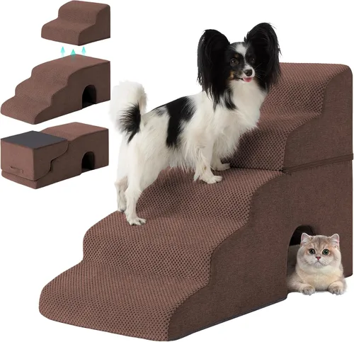 Vista 13 de Ahpmeoa Escaleras para perros para cama de 23 pulgadas de alto, escalones Gris
