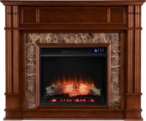 Vista 2 de SEI Furniture - Chimenea eléctrica Highgate Media con pantalla táctil - Diseño de transición, vidrio marrón y madera - Ideal para sala de estar
