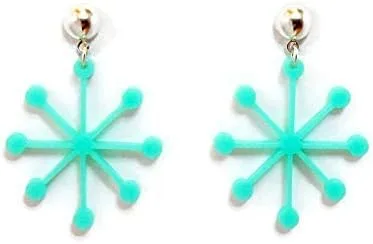 Vista 7 de Mid Century Modern Sputnik Dangle Earrings, Womens Retro Mid Century Aqua Flower Shape Drop Earrings