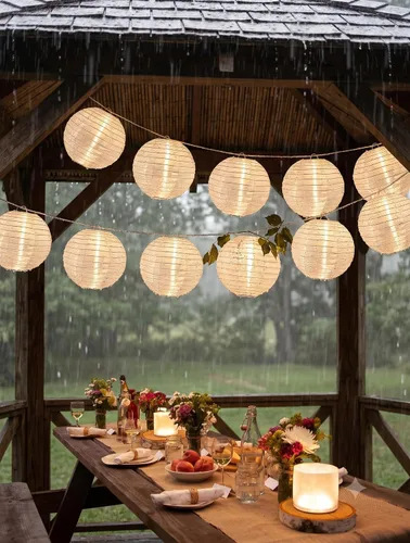 Vista 5 de Guirnalda de luces para exteriores, 27.5 pies, tira de luces blancas enchufables con 10 linternas de nailon y bombillas LED G40, cadenas de luces