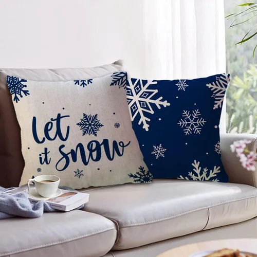 Vista 6 de ULOVE LOVE YOURSELF - Juego de 2 fundas de almohada para decoración de invierno, fundas de almohada de Navidad estilo granja, diseño de copos