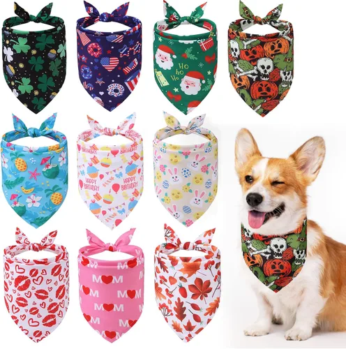 Vista 8 de PAWCHIE Bandanas navideñas para perros, 10 unidades, bufanda triangular para mascotas, estilo festival para perros pequeños, medianos y grandes