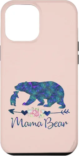 Vista 26 de Teal Blue Purple Floral Mama Bear and One Cub Light Pink Case for iPhone 17