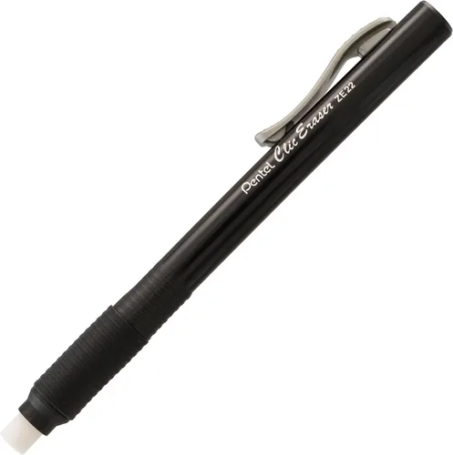 Vista 2 de Pentel Clic - Empuñadura de borrador, borrador retráctil, barril negro, caja de 12 unidades (ZE22A)