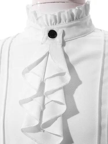 Vista 5 de Camisa de pirata para niños, blusa victoriana renacentista de vampiro, camiseta con cuello de vuelta, camiseta para fiesta de Halloween, Blanco B