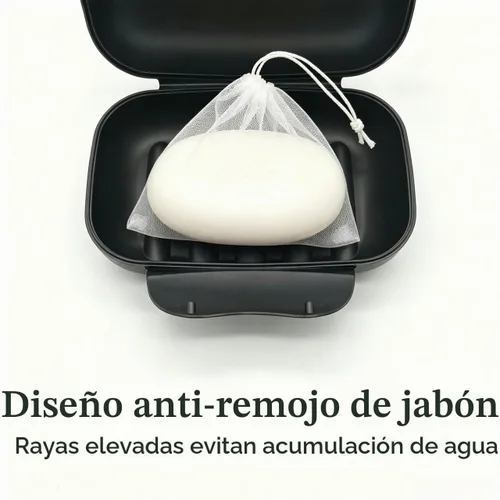 Vista 2 de Contenedor para jabón, estuche portátil para guardar jabón en barra para baño y cocina (negro)