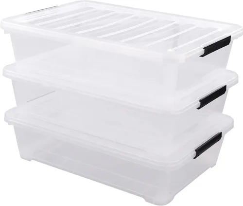 Vista 7 de Caja de almacenamiento de plástico transparente de 25 cuartos de galón con ruedas, caja de almacenamiento debajo de la cama, paquete de 3