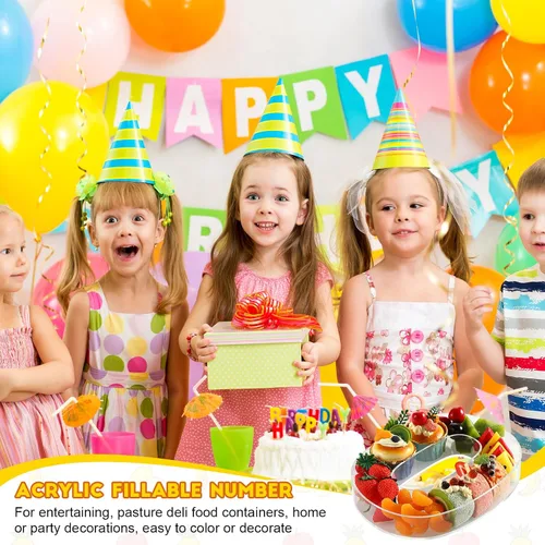 Vista 6 de Uiifan Bandeja de 10 Pulgadas de Acrílico en Forma de Letra, Bandeja Exhibidora Rellenable para Charcutería, Bandeja de Dulces de Acrílico