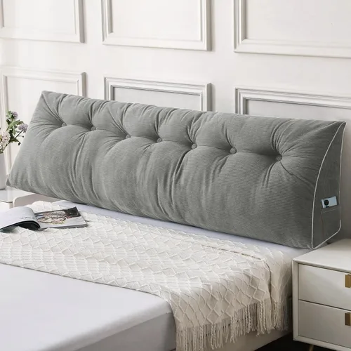 Vista 16 de Sasttie Almohada de Cabecera Queen, Almohada de Cuña de Cabecera para Sentarse en la Cama, Cojín Triangular con Soporte de Respaldo para Leer - Con