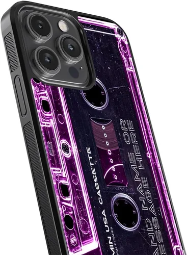 Vista 2 de Funda de teléfono de goma negra personalizada en rosa claro con diseño de cinta de cassette para Apple iPhone 17 Pro Max Air, 16 Pro Max Plus, 15