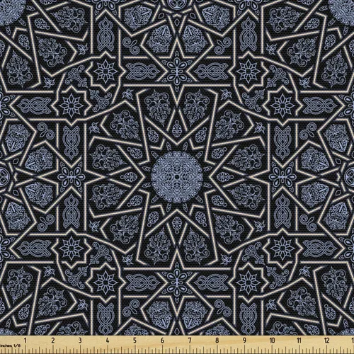 Vista 10 de Ambesonne The Yard - Tela floral clásica de Oriente Medio y estampado de cachemira, diseño nostálgico otomano, tela decorativa para tapicería y Azul