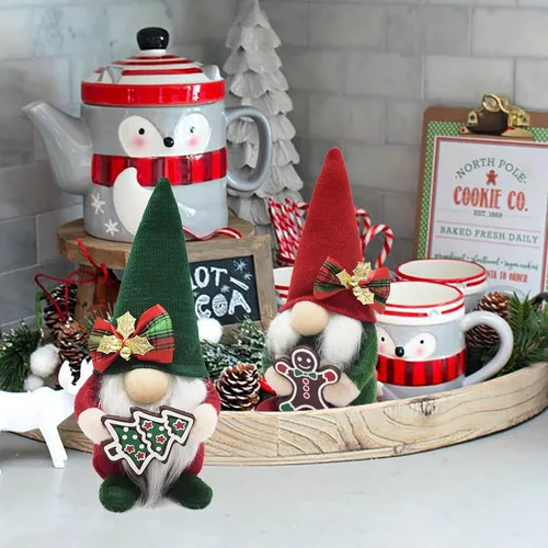 Vista 4 de Attiigny - Gnomos de Navidad de felpa con jengibre, gnomo navideño hecho a mano, sueco nórdico, rojo verde, figura de gnomo clásico, regalos de elfo