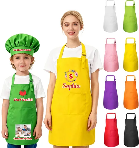 Vista 12 de Delantal personalizado para niños, mujeres y hombres con foto de texto, delantal personalizado para mujeres, delantales de chef para hombres