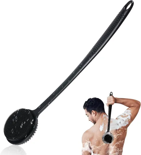 Vista 13 de Paquete de 2 cepillos de espalda para ducha, cepillo corporal de mango largo de 17 pulgadas, cepillo de ducha de doble cara para exfoliación