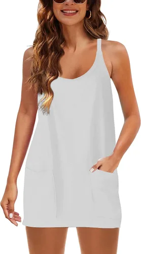 Vista 4 de Vestido de verano para mujer 2025 Hot Shot Mini Romper Vestidos Atléticos Tirantes Espaguetis Vestido de Tenis Construido en Pantalones Cortos