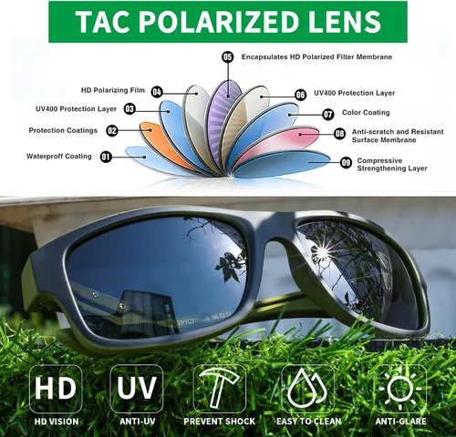 Vista 4 de JIM HALO Gafas de sol deportivas polarizadas recicladas para hombres y mujeres, persianas de espejo rectangulares clásicas para correr, pescar