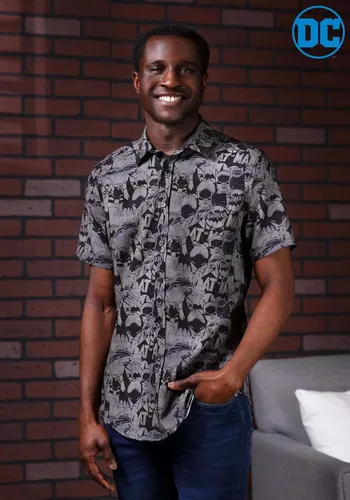 Vista 2 de DC Comics - Camisa de Batman con botones para adulto, estampado y ajuste elástico