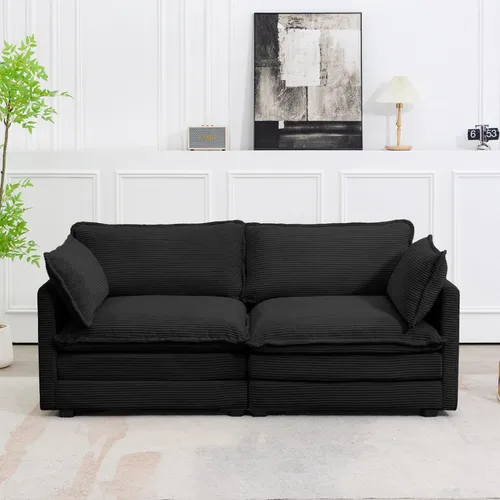 Vista 18 de ROWHY Sillón individual con otomano, sofá moderno de corduroy en forma de nube con chaise convertible, sofá tapizado para sala de estar, beige