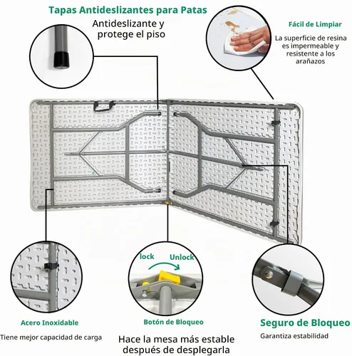 Vista 4 de Mesa plegable de 6 pies x 30 pulgadas, mesas de plástico para uso en interiores y exteriores, para picnic, fiesta, comedor, mesa de uso pesado