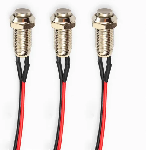 Vista 7 de Gebildet 10 piezas de botón de presión momentáneo mini precableado negro 3V-6V-12V-24V-230V/1A, SPST normalmente abierto ON/Off, botón redondo de 2