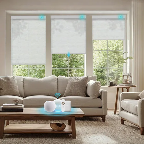 Vista 32 de Persianas motorizadas con control remoto, persianas enrollables opacas completas, funcionan con Homekit Alexa y Google Assistant, persianas solares