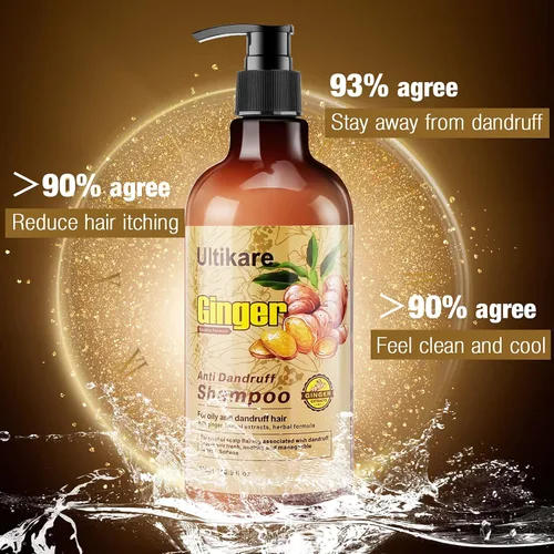 Vista 5 de Champú de jengibre para el cabello caspa, tratamiento anticaspa, champú para el cuidado del cuero cabelludo seco con picazón, aceite de extracto