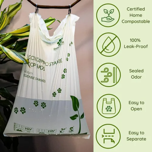 Vista 2 de Pawtopia Bolsas biodegradables para excrementos de perro, 60 unidades, compostables para el hogar, a prueba de fugas, fáciles de abrir