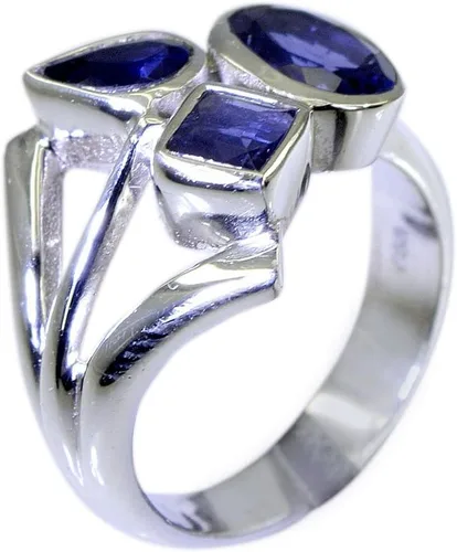 Vista 2 de Anillo de iolita de plata con forma mixta de piedras preciosas naturales para mujer, talla 5, 6, 7, 8, 9, 10, 11, 12, 13 de EE. UU
