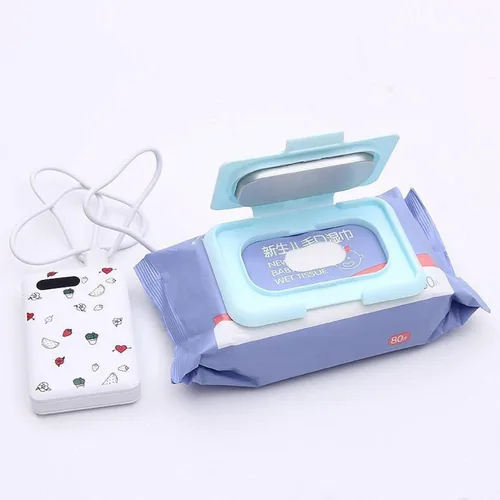Vista 5 de Portátil USB Wet Wipe Warmer Termostato Temperatura Azul Claro Calor Doble Capas Cubierta Bebé Wet Wipe Calentador