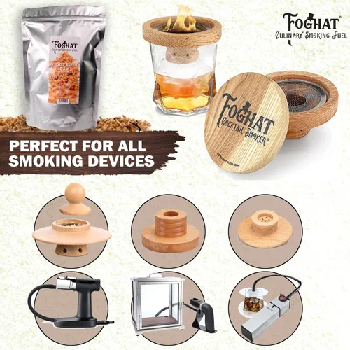 Vista 5 de Ahumador de cócteles Foghat - Trozos de madera para ahumador de 100 oz, virutas de roble de barril de whiskey para ahumador, bourbon y kit infusor