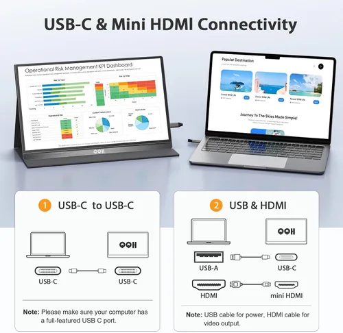 Vista 6 de QQH Monitor portátil, pantalla de viaje de aleación USB C HDMI de 15.6 pulgadas FHD 1080P para computadora portátil con cubierta inteligente