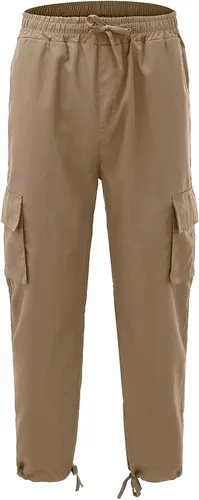 Vista 4 de Pantalones cargo de cintura elástica para hombre, casuales, de pierna recta, cómodos, para correr, con bolsillo multitejido