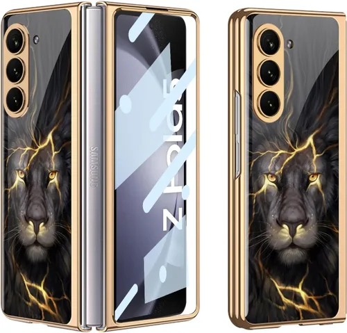 Vista 40 de Funda para Galaxy Z Fold 5, elegante marco galvanizado con vidrio estampado, protector de pantalla integrado compatible con Samsung Galaxy Z Fold 5